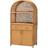 Mairen Arched Bookcase Cabinet in Handwoven Natural Rattan