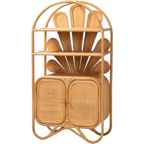 Noreen Peacock Fan Bookcase Cabinet in Handcrafted Natural Rattan