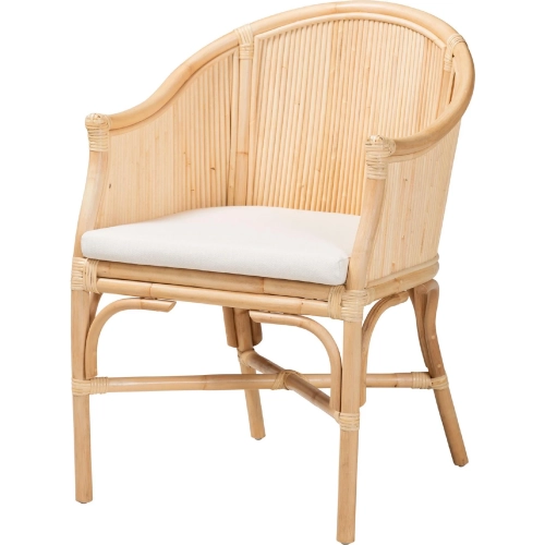 Hollis Barrel Accent Arm Chair in Handcrafted Natural Rattan & Neutral Fabric