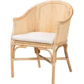 Hollis Barrel Accent Arm Chair in Handcrafted Natural Rattan & Neutral Fabric