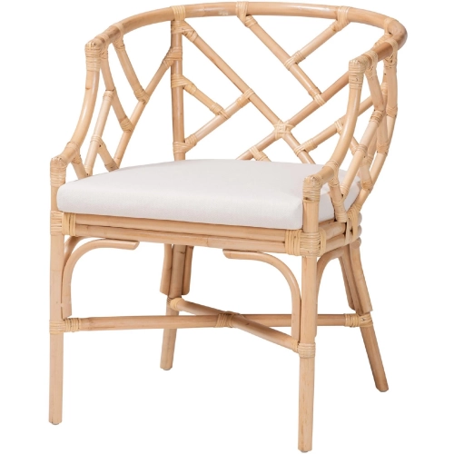 Padma Barrel Dining Chair in Handwoven Natural Rattan & Neutral Fabric