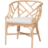 Padma Barrel Dining Chair in Handwoven Natural Rattan & Neutral Fabric