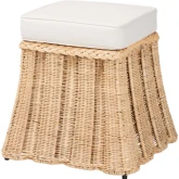 Rotem 20" Pleated Ottoman in Natural Rattan & Neutral Fabric