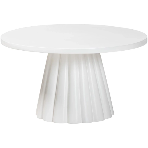 Parvana Round Coffee Table w/ Fluted Pedestal Base in White Resin