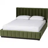 Granger Queen Low Profile Platform Bed in Channel Tufted Moss Green Velvet