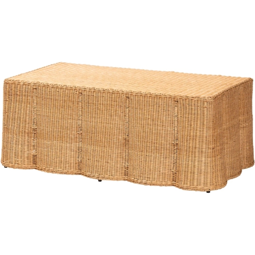 Palm Scalloped Coffee Table in Handwoven Light Honey Rattan