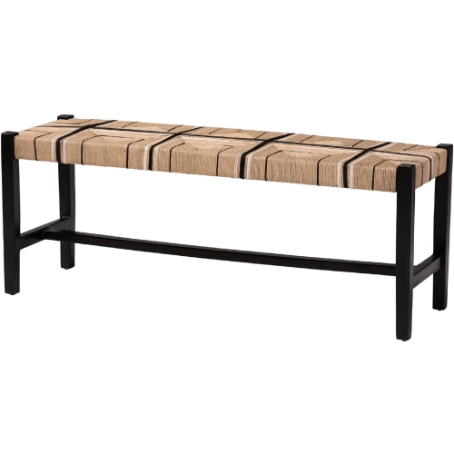 Prita Bench in Brown Woven Paper Loom & Black Mahogany Wood