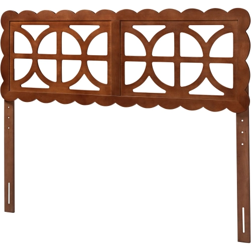 Nansen Scalloped Full Adjustable Headboard in Walnut Brown Finish Wood