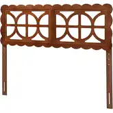 Nansen Scalloped Full Adjustable Headboard in Walnut Brown Finish Wood