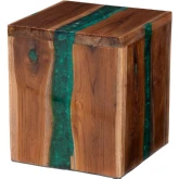 Anan End Table in Live Edge Teak Wood & Gren Epoxy Resin