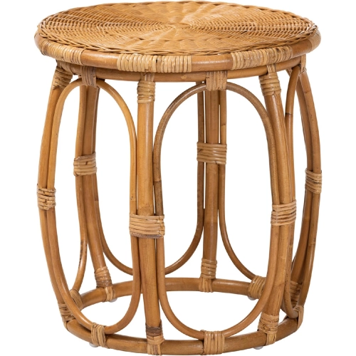 Jayana Round End Table in Handwoven Natural Rattan