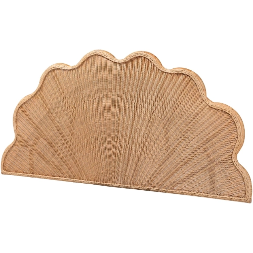Callias Scalloped Queen Headboard w/ Sunburst Weave in Natural Rattan