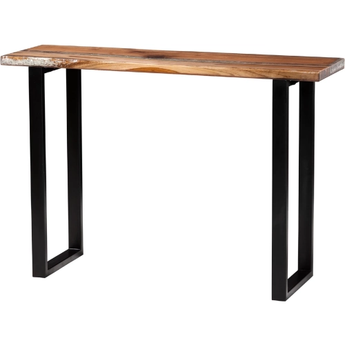 Apio Console Table in Live Edge Teak, White Epoxy Resin, Glass & Black Metal