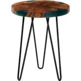 Anan End Table in Live Edge Teak, Green Epoxy Resin & Black Metal