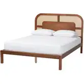 Raewyn Queen Platform Bed in Walnut Brown Finish Wood & PE Rattan