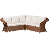 Detta 3 Piece Sectional sofa in Handwoven Scalloped Brown Rattan & Neutral Fabric