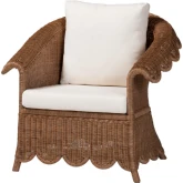 Detta Accent Arm Chair in Handwoven Scalloped Brown Rattan & Neutral Fabric