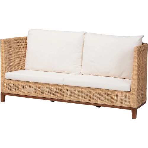 Edda Sofa in Natural Rattan & Neutral Fabric