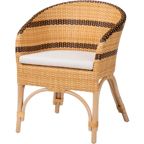 Elma Barrel Back Dining Chair in Poly & Natural Rattan & Neutral Fabric