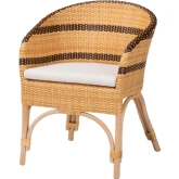 Elma Barrel Back Dining Chair in Poly & Natural Rattan & Neutral Fabric