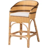 Elma Barrel Back Counter Stool in Poly & Natural Rattan & Neutral Fabric