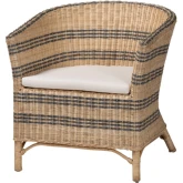 Elda Barrel Back Accent Chair in Natural & Blue Rattan & Neutral Fabric
