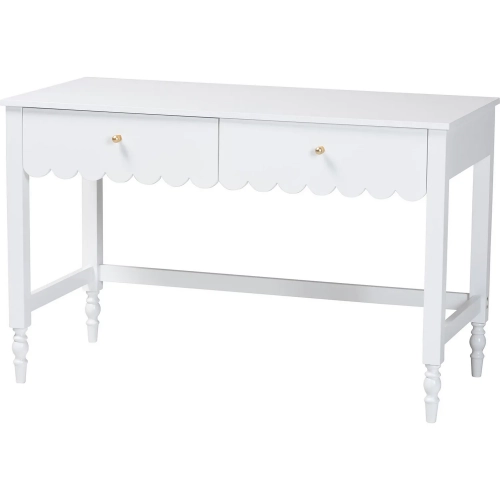 Roni 2 Drawer Scallop Writing Desk in White Finish Wood