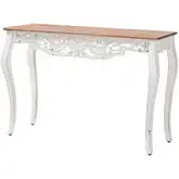Riquin Floral Console Table in Carved Distressed Brown & White Wood