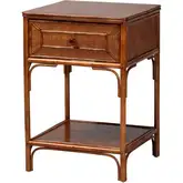Basile End Table in Marbled Tortoise Rattan & Teak Wood