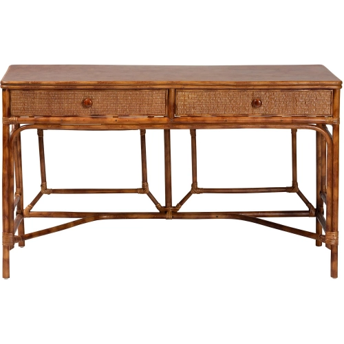 Basile 2 Drawer Desk in Marbled Tortoise Rattan & Teak Wood