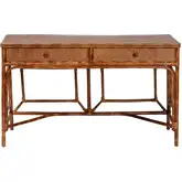Basile 2 Drawer Desk in Marbled Tortoise Rattan & Teak Wood