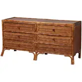 Basile 6 Drawer Dresser in Marbled Tortoise Rattan & Teak Wood