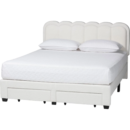 Caradonna Scalloped Queen Storage Bed in Cream Teddy Bear Fabric