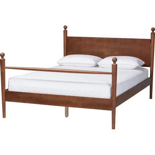 Gianetta Queen Four Poster Platform Bed in Walnut Brown Finish Wood