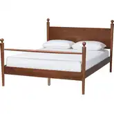 Gianetta Queen Four Poster Platform Bed in Walnut Brown Finish Wood