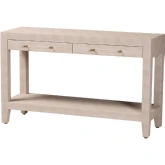 Nira 2 Drawer Console Table w/ Shelf in Beige Faux Shagreen
