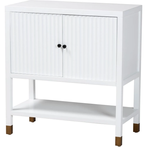 Aiden Fluted 2 Door Sideboard w/ Open Shelf in White Wood & Brass