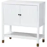 Aiden Fluted 2 Door Sideboard w/ Open Shelf in White Wood & Brass