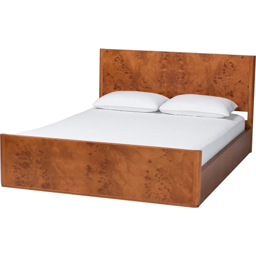 Fuentes Queen Low Profile Platform Bed in Light Cherry Finish Mappa Burl Wood