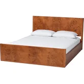 Fuentes Queen Low Profile Platform Bed in Light Cherry Finish Mappa Burl Wood