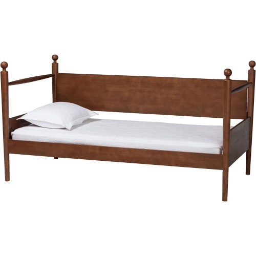 Gianetta Twin Daybed w/ Spindle Posts & Guardrail in Walnut Brown Finish Wood
