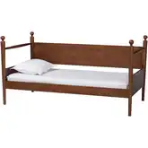Gianetta Twin Daybed w/ Spindle Posts & Guardrail in Walnut Brown Finish Wood