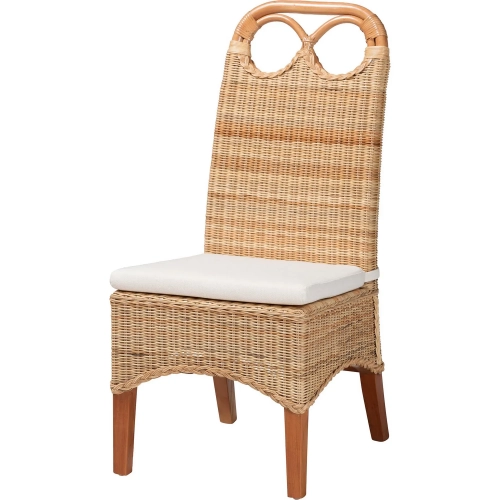 Dyna Dining Chair in Natural Rattan & Neutral Fabric