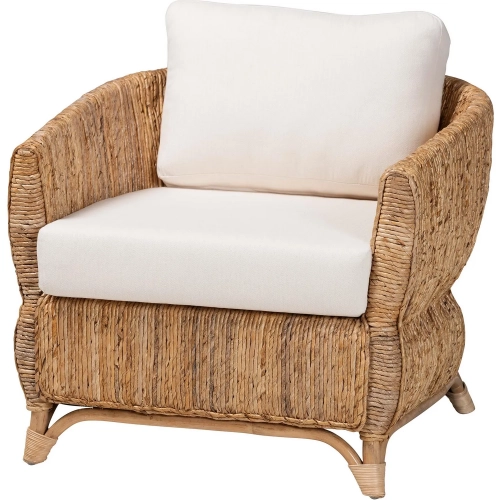 Roma Accent Arm Chair in Rattan, Seagrass & Neutral Fabric