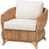 Roma Accent Arm Chair in Rattan, Seagrass & Neutral Fabric