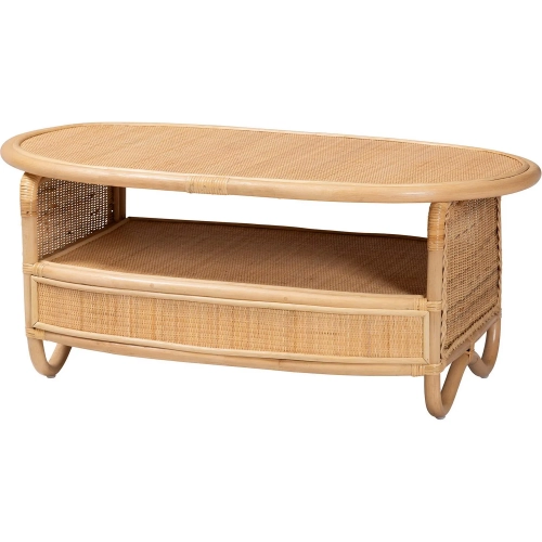 Dyna Oval Coffee Table w/ Shelf in Natural Rattan