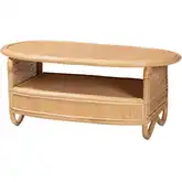 Dyna Oval Coffee Table w/ Shelf in Natural Rattan