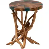 Amada Handcrafted Live Edge Side Table in Teak Wood & Epoxy Resin