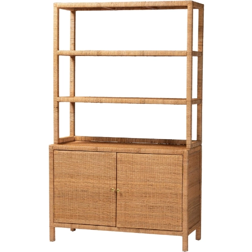 Mortis 2 Door Bookcase Cabinet in Natural Rattan