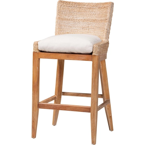 Ridley Bar Stool in White Wash Seagrass, Wood & Neutral Fabric